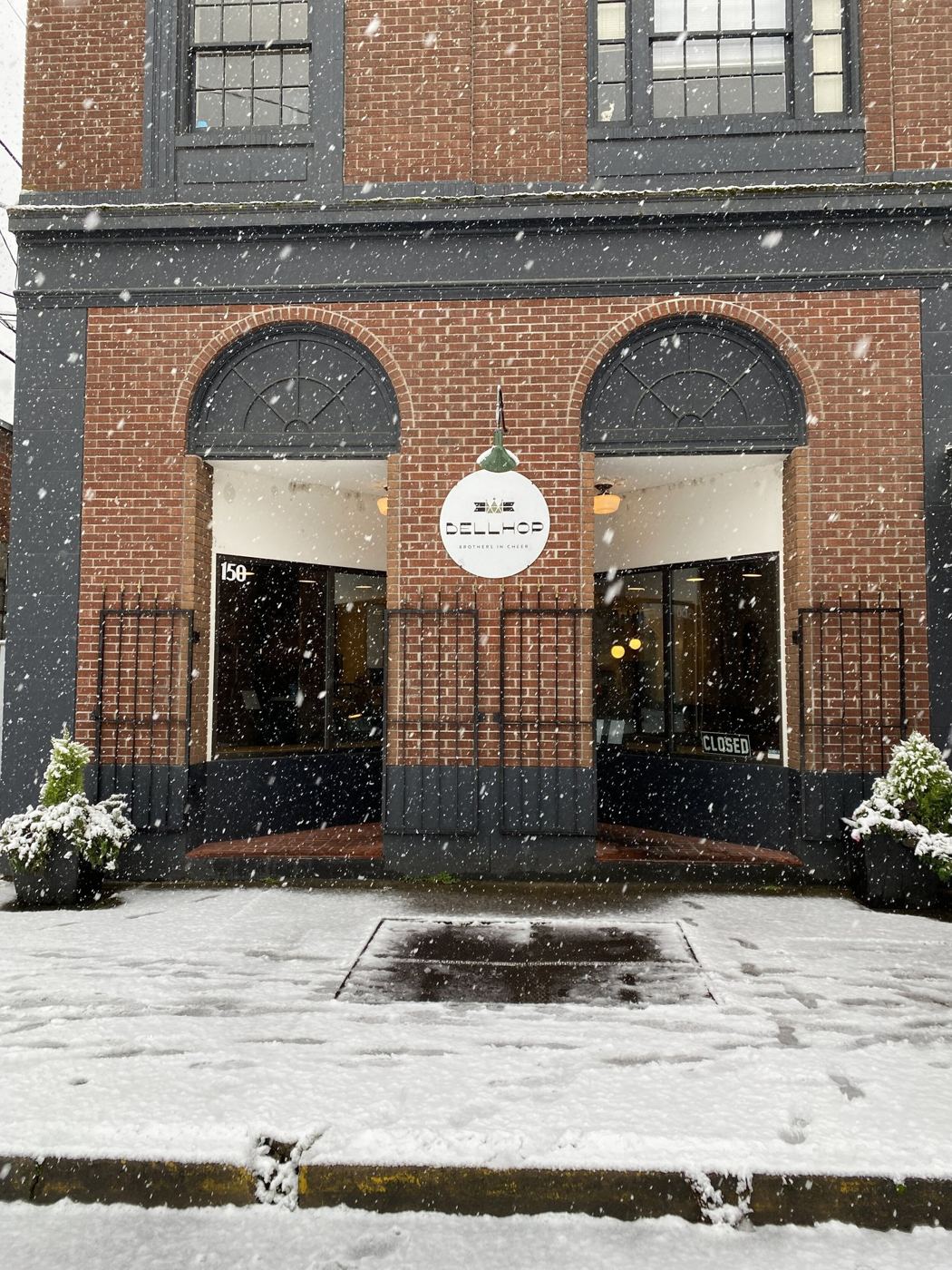 The Bellhop storefront on a snowy day